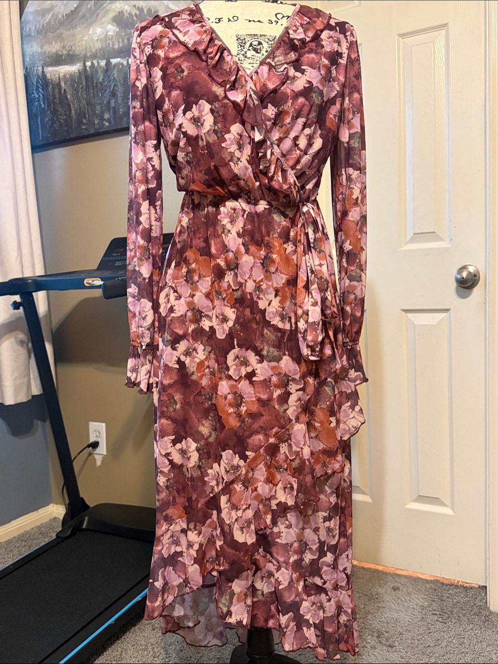 Morgan Taylor Floral Wrap Maxi Dress in Mauve and Pink